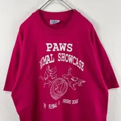 90s ヘインズ hanes paws 犬 シングルステッチ Tシャツ ピンク