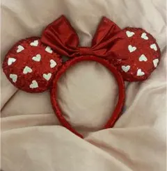 ディズニーカチューシャ ミニー スパンコール 赤 ハート