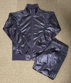 アディダス レザー風 コーティング ジャージ パープル 上下セット