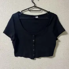 美品 H&M ショート丈ブラックトップス 半袖カーディガン Lサイズ