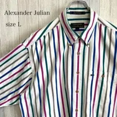【ALEXANDER JULIAN】マルチストライプ 半袖BDシャツ Lサイズ