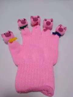豚の頭部付きピンクニット手袋