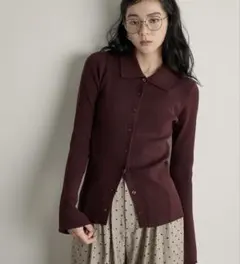 新品タグ付き　THE YOn ボルドー リブニットポロカーディガン