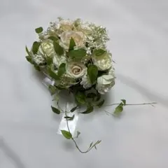 ウェディングブーケ ブートニア ヘアフラワー 3点セット 白 造花