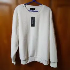 新品タグ付 白 もこもこ両面ボア クルーネック トレーナー Ｌ
