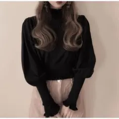 GRL✨️グレイル フリルショートニットトップス 長袖ニット ブラック Lサイズ