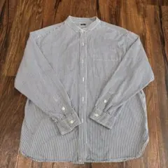 UNIQLO ユニクロ　ヒッコリーオーバーサイズスタンドカラーシャツ　L