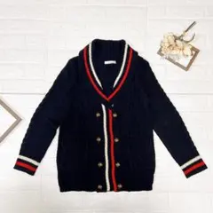 Ledual ケーブル編み 襟付き ニットカーディガン ネイビー Mサイズ