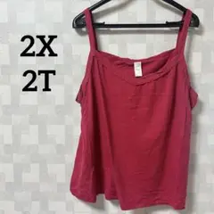 匿名配送❣️赤のキャミソール【2X/2T】 レース シンプル レッド V字