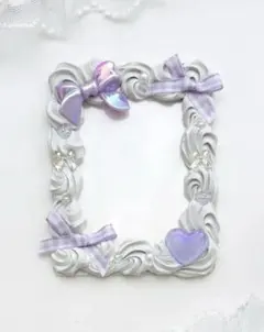 ホイップデコ　B8硬質トレカケース　くすみグレー　紫　リボン