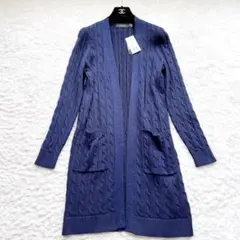 【新品】ラルフローレン　ロングカーディガン　ケーブルニット　リネン混　ネイビー