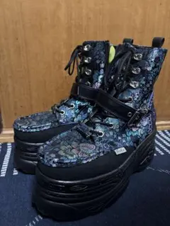 【26cm】YOSUKE U.S.A. 刺繍厚底ブーツ ブラックパープル