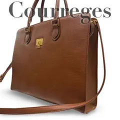 y2k courreges ビジネスバッグ　2way ショルダー　ロゴ金具　茶のサムネイル