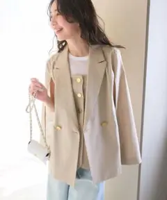 【美品】La boutique BonBon コットン麻ケープ風ダブルジャケット