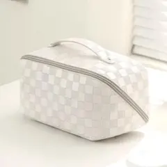 化粧ポーチ ホワイト 大容量 格子 バニティ コスメポーチ メイクボックス 韓国