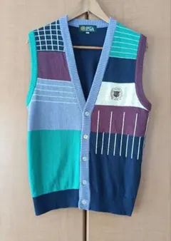 PGA　総柄ニットベスト　　　　　　日本製　好配色