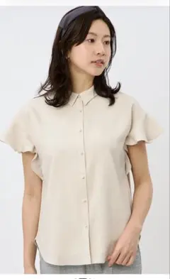 洋服の青山 フリルスリーブ 半袖シャツ ベージュのサムネイル