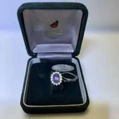 青いジュエリケース 縁金模様 黒字 筆記体 イギリスアンティーク 