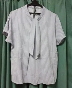 ストライプ ボウタイ半袖ブラウス