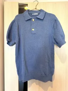 メンズ　ZARA ブルーポロシャツ 半袖 ニットM