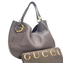 【美品】GUCCI インターロッキングG ショルダーバッグ ブラウン レザー