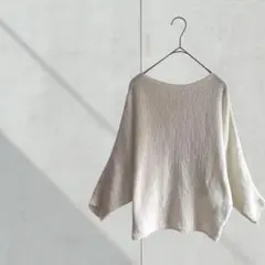 3745【アンドサーチ】ニット　七分袖　ボートネック　透かし編み　ホワイト　M