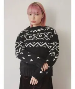 merry jenny　メリージェニー 　おはなノルディックニット　ブラック　黒のサムネイル