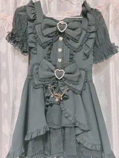 フロントカシュクールBIGリボン セットアップ ブラック 半袖 LIZLISA