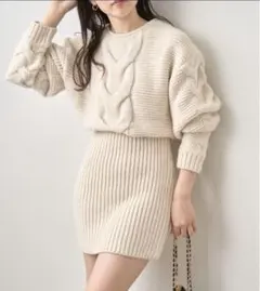 chicoケーブルドルマンニットミニワンピース アイボリー