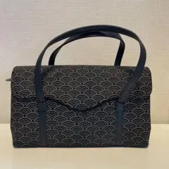 甲州印伝バッグ　印傳屋　INDEN-YA ハンドバッグ　紺　青海波のサムネイル