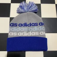 adidas ポンポン付きニット帽 フリーサイズ グレー/ブルー
