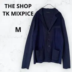 ＊ザショップティーケー＊テーラードカラー ニットカーディガン ネイビー 異素材