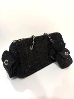 HARE ハンドバッグ ツイードチャームツキバッグ ブラック　チェーンバッグ