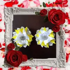 花のヘアアクセサリーヘアゴム 2個黄色セット【コサージュとしても】