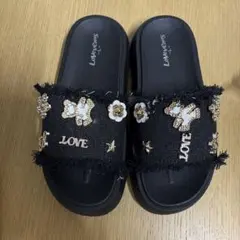 Loveeens ブラックサンダル フラワー装飾