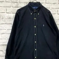ラルフローレン長袖シャツ！ブラックM ロゴ刺繍 0410