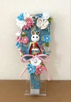 ひな祭り　つまみ細工　羽子板　うさぎ　桃の節句　ピンク&ブルー