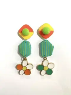 No.11カラフル 幾何学 フラワー レトロ ハンドメイド イヤリング ピアス