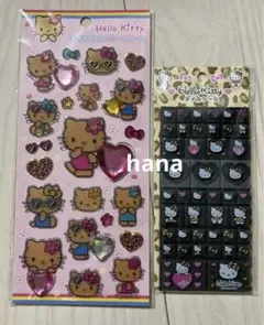 ハローキティ　タイルシール ヒョウ柄ブラック　キラキララインストーンシール