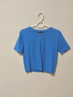 ZARA クロップド丈 半袖 Tシャツ ブルー Mのサムネイル
