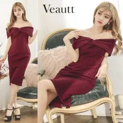 Veautt ヴュート バストクロスオフショルダーツイードミディアムドレス