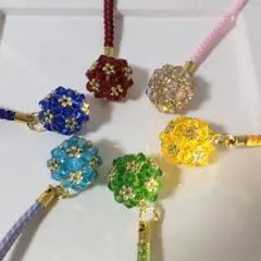 和風　花手毬　ストラップ　チャーム　根付　6個セット　品番99番