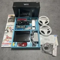 Nintendo Wii 本体 + ソフト3本、マリオカートハンドルセット
