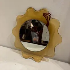 カガミクリスタル 鏡 ミラー 壁掛け 花型 グリーン ポップ 昭和レトロ