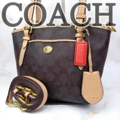 COACH シグネチャー 2WAY ショルダーバッグ ハンドバッグ PVC 本革