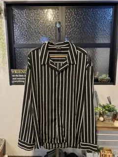 美品！モノマート ストライプ オープンカラー シャツ ブラック Fサイズ