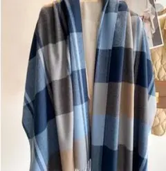 【新品　未使用】ストール　チェック柄　ブルー系