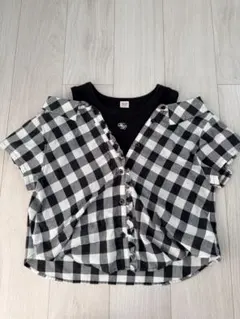 mezzo piano Junior チェック柄シャツ 重ね着風トップス