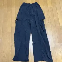 ブラック ワークパンツ・カーゴパンツ サイドスリット付き