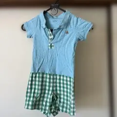 babyGap 水色・緑チェックロンパース 90